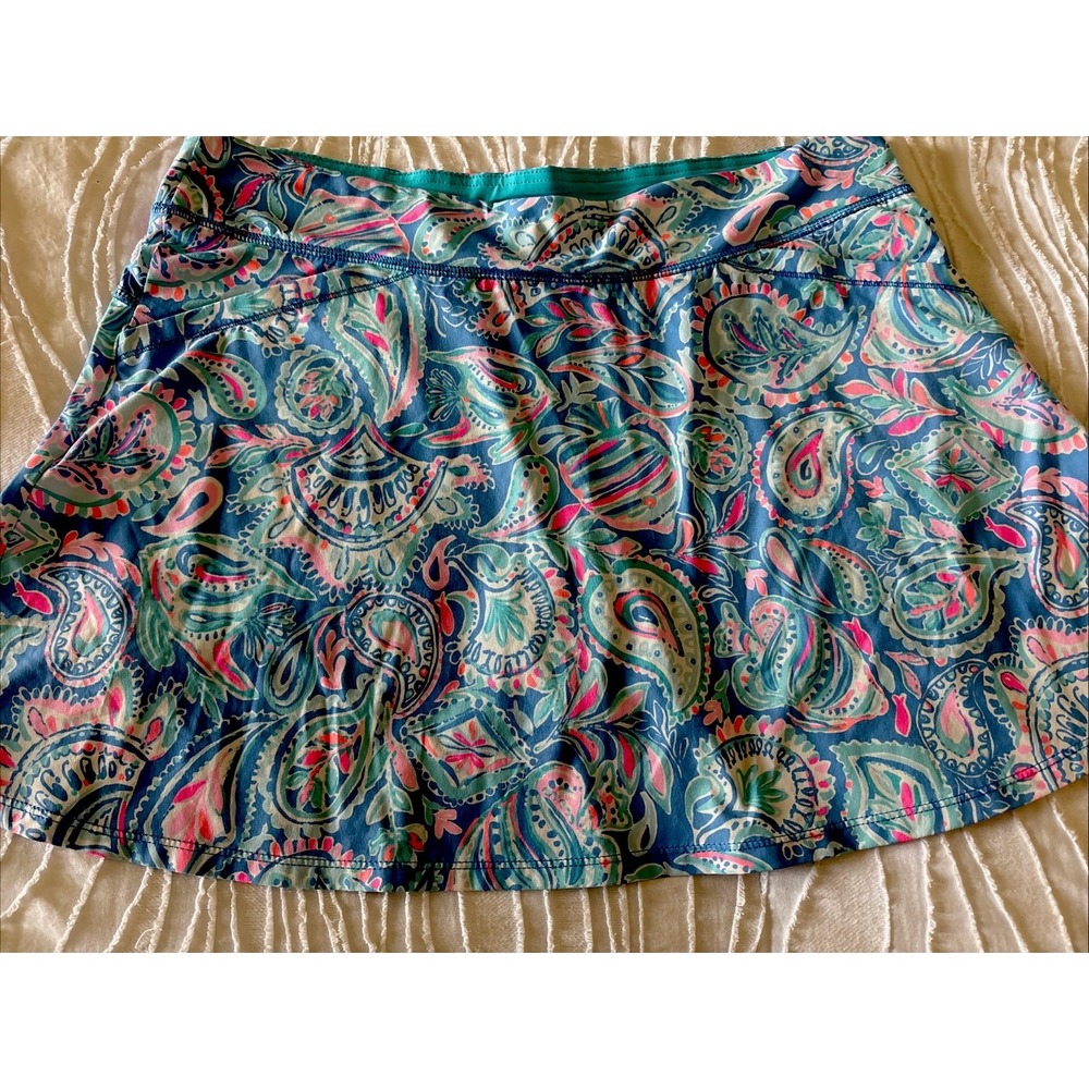 Lilly Pulitzer Darlene Skort Fish Kiss Zanzibar Blue Sz 14 Luxletic UPF 50 - Picture 2 of 9